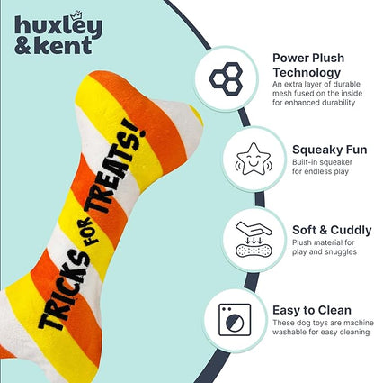 Huxley & Kent Halloween Funny Dog Toy w/Squeaker – Power Plush Squeaky Dog Toys for Small, Medium & Large Dogs – Soft Stuffed Animal for Indoor Play & Fetch - Tricks for Treats, One Size