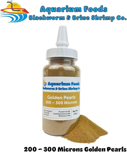 Aquatic Foods Inc. Golden Pearls 200-300 Microns for Tropical Fish Fry, Babies, Guppies, Tetras, Bettas, Nano Fish, for Corals, Anemones, Reef Tanks…2.5oz Squeeze Bottle