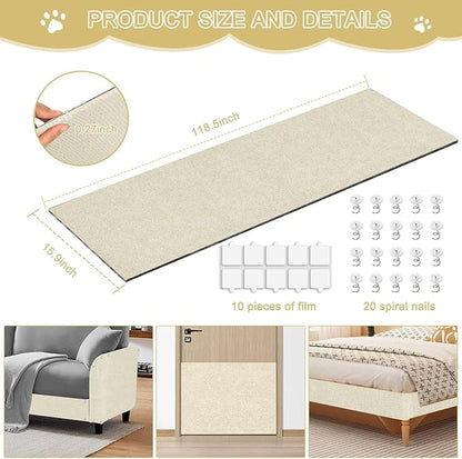 Cat Scratching Mat, 118.5"x15.9" Trimmable Self-Adhesive Cat Scratch Carpet,Couch Protector from Cats Claw, Furniture Corner Protectors for Cats,Indoor Furniture Protection for Chair,Wall,Sofa(White)