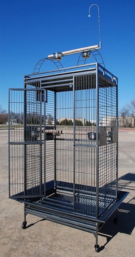 Large Double Ladders Open Play Top Wrought Iron Bird Parrot Parakeet Finch Macaw Cockatoo Cage, Include Seed Guard and Toy Hook (30.5''L x 29.5''W x 65''H, Black Vein)