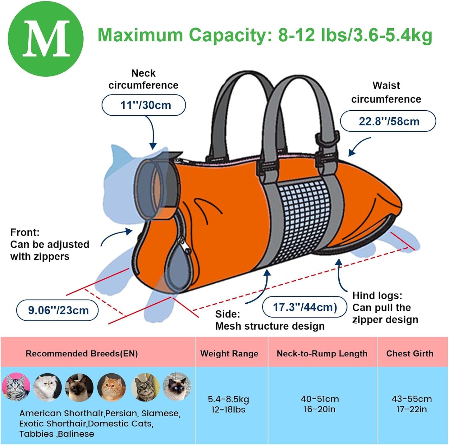 Cinf Cat Nail Clipping Cleaning Grooming Restraint Bag No Scratching Biting for Bathing Nail Trimming Injecting Examining(Orange,M)