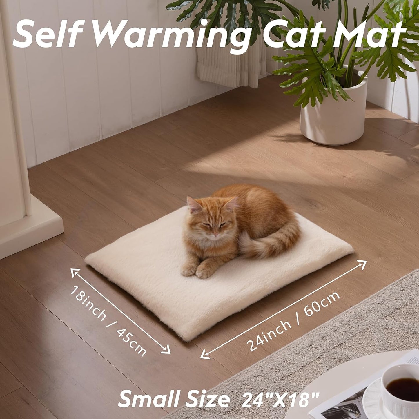 Self Warming Cat Bed, Heating Cat Pad, Extra Soft Flannel Surface, Removable ＆ Washable, Thick Thermal Mat with Non-Slip Bottom (Ivory, 24" X 18")