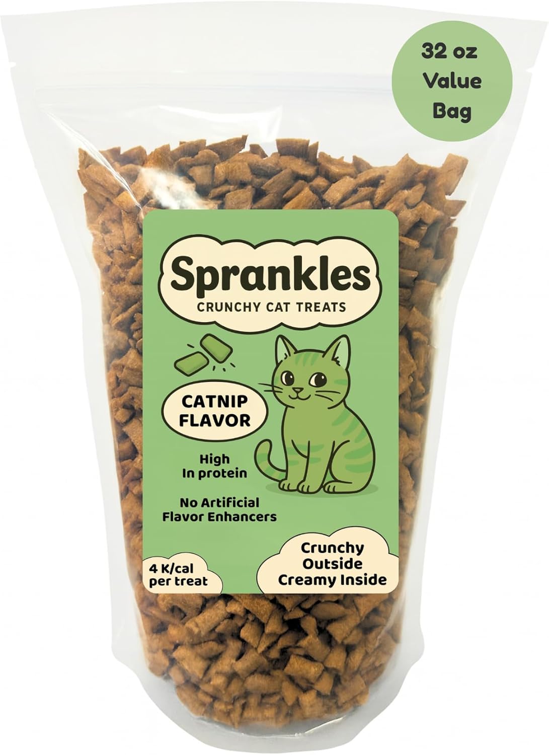 Crunchy Cat Treats – Dual‐Texture Crunch & Creamy Soft Feline Snack Bites for All Life Stages, Great for Training Treat Value Bags (2 Pound, Catnip)