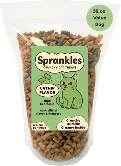 Crunchy Cat Treats – Dual‐Texture Crunch & Creamy Soft Feline Snack Bites for All Life Stages, Great for Training Treat Value Bags (2 Pound, Catnip)