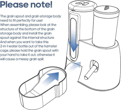 2 in 1 Hamster Water Bottle - Automatic Food Bowl, No Drip Small Animal Water Bottle Dispenser, for Syrian Dwarf Hamsters, Gerbils, Mouse, Hedgehog, Hamster Cage Accessories (Blue, Large)