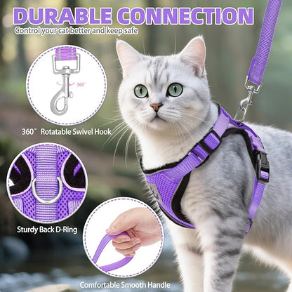 PUPTECK Cat Harness and Leash Set Escape Proof Reflective Cat Walking Harness Adjustable Soft Breathable Mesh Vest for Small Pets, Purple, M