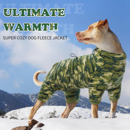 ROZKITCH Great Dane Clothes Dog Winter Coat Soft Fleece Pullover Pajamas, Pet Windproof Warm Cold Weather Jacket Vest with Luminous Zipper, Jumpsuit Apparel Outfit Clothes for Giant Dog Camo 3XL