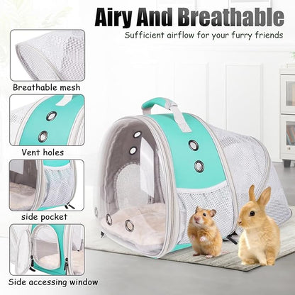Back Expandable Backpack for Small Animals, Portable Travel Bag Breathable Pet Carrier Cages for Bunny, Guinea Pig, Bearded Dragon, Lizard, Rabbit, Squirrel, Tortoise, Kitten, Sugar Glider