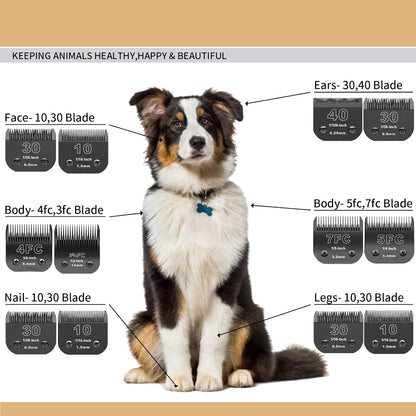 Black Detachable Pet Dog Grooming Clipper Stainless Steel Blades Set,Compatible with Andis,Oster A5,Wahl KM10 Series Clippers,Cut Length 1/100"(0.25mm) to 1/2"(13mm) ,7 Pack (10+30+40+7FC+5FC+4FC+3FC)