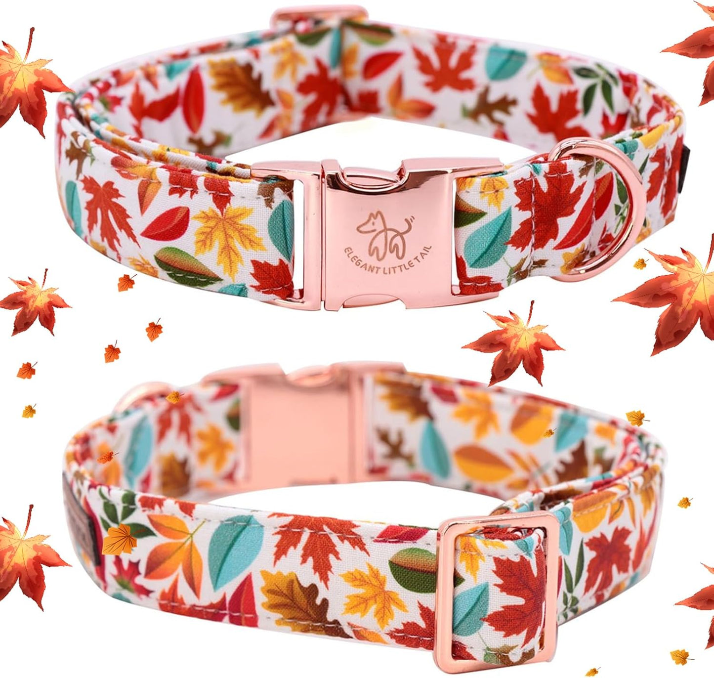 Elegant little tail Fall Dog Collar, Autumn Leaves Pet Collar Durable Dog Collars Male or Female Holiday Pet Gift Adjustable Dog Collar for X-Large Dogs