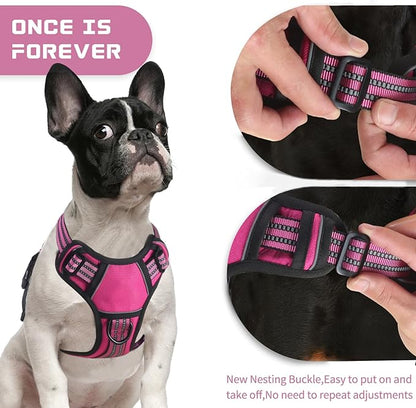 BUMBIN Dog Harness for Large Dogs, No Pull Adjustable No Choke Pet Vest with Dog Leash Fit Smart Reflective Pet Walking Harness for Training Easy Control Soft Handle Rose Red M