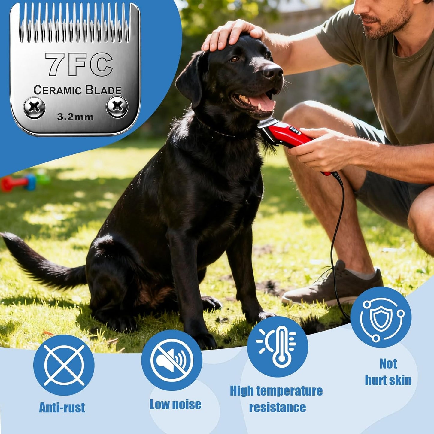 Dog Grooming Replacement Blades Compatible with Andis Dog Clipper, Dog Clipper Blades Compatible with Oster A5,Wahl KM-10 Series Dog Clipper,7FC Blades (3.2mm)