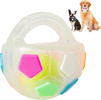 Dog Toy Ball with Handle, Toss and Fetch Play, Interactive Ball for Dogs Playing, Squeaky Floating (Transparent)