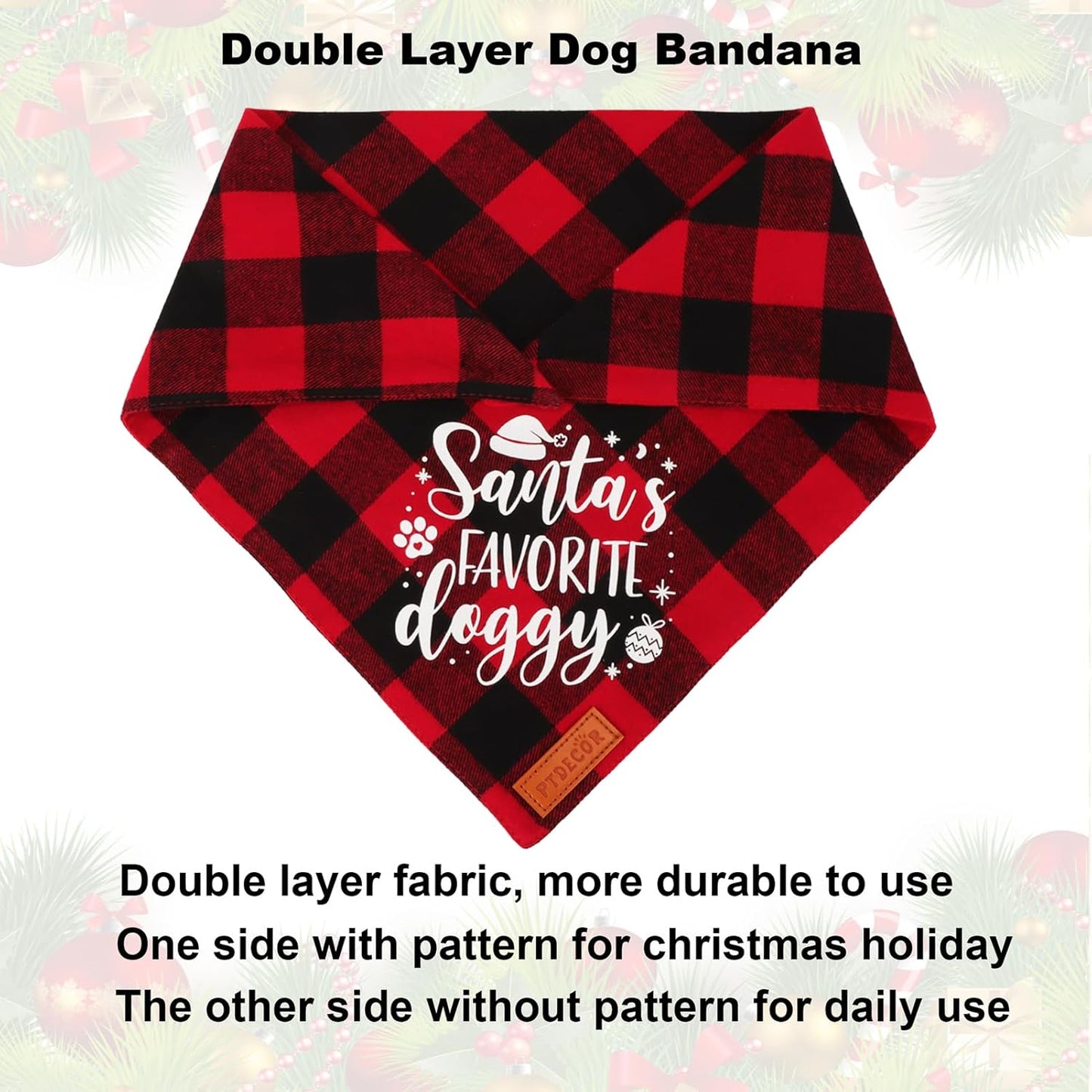 PTDECOR 2 Pack Dog Christmas Bandanas, Classic Red Green Plaid Pet Scarf Triangle Bibs Kerchief Christmas Bandanas for Large and Extra Large Dogs Pets (X-Large)