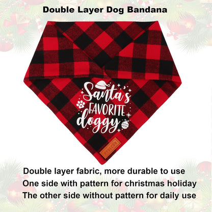 PTDECOR 2 Pack Dog Christmas Bandanas, Classic Red Green Plaid Pet Scarf Triangle Bibs Kerchief Christmas Bandanas for Medium Large Dogs Pets (Large)