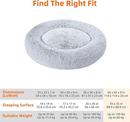 Amazon Basics Donut Pet Bolster Faux Fur Bed for Dog, Grey, 45" x 45"