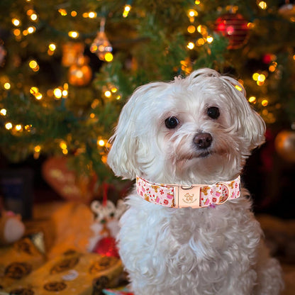 Elegant little tail Dog Collar, Christmas Pink Gingerbread Man Print Pet Collar Cute Dog Collars Male or Female Pet Gift Adjustable Dog Collar for Large Dogs