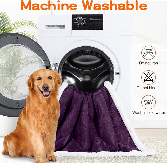 Smiry Waterproof Blanket Throw for Large Dogs, Soft Reversible Dog Blanket for Sofa Couch Bed, Washable Leakproof Sherpa Fleece Furniture Couch Cover Protector(30"x40", Dark Purple/White)