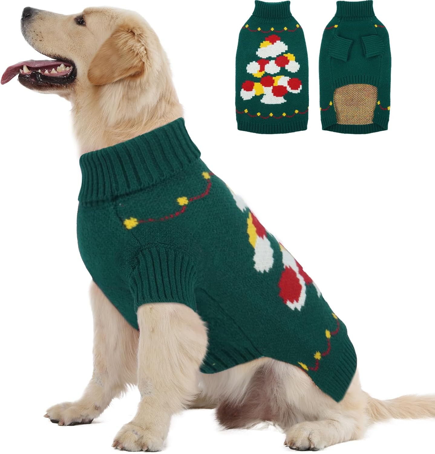 BRKURLEG Dog Sweaters, Christmas Dog Sweaters for Large Dogs Boy Girl, Turtleneck Warm Pet Sweater for Cold Weather, Xmas New Year, Pet Winter Pullover Sweater for Labrador, Dalmatian (Green, XXL)
