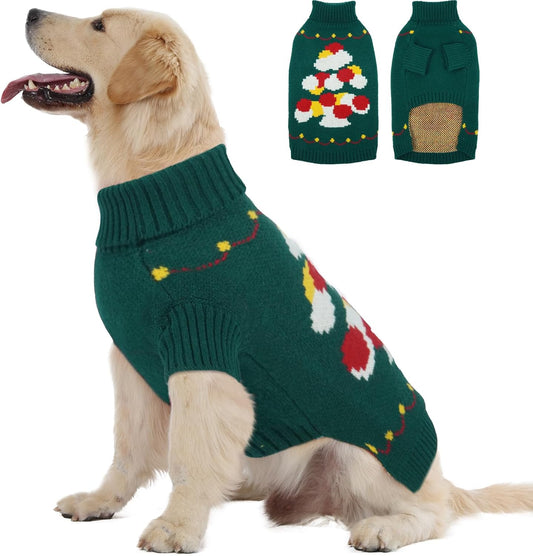 BRKURLEG Dog Sweaters, Christmas Dog Sweaters for Large Dogs Boy Girl, Turtleneck Warm Pet Sweater for Cold Weather, Xmas New Year, Pet Winter Pullover Sweater for Labrador, Dalmatian (Green, XXL)