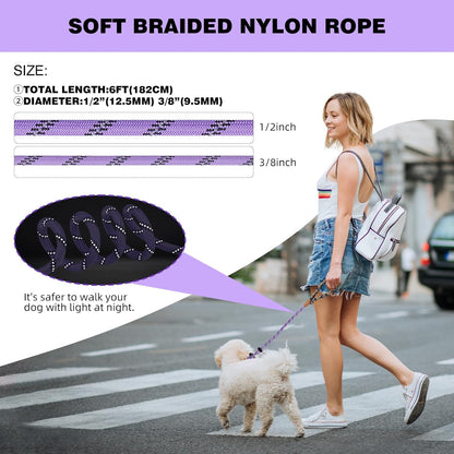 lynxking Slip Lead Dog Leash Reflective, Heavy Duty Comfortable Strong Rope for Large Medium Small Dogs No Pull Pet Training (Light Purple, Large 1/2in x 6ft-Slip Lead)