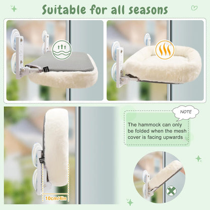 Sunhoo 2PCS Cat Window Perch Hammock Cordless Kitty Sunny Bed Seat Window Sill Shelf for Inside Cats Foldable Lounger with 4 Strong Suction Cups Soft Plush Cover 21*11.8 in Holds up to 40lbs (White)