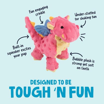 goDog Bubble Plush Dragons Squeaky Dog Toy, Chew Guard Technology - Coral, Small