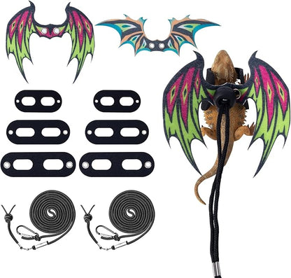 COMSUN 2 Pack Bearded Dragon Lizard Harness Leash Set, Adjustable Reptile Lizard Leashes with Adorable Dinosaur Wing for Geckos, Chameleon, Lizards