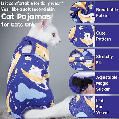 QBLEEV Cat Onesie for Cats After Surgery, Sticky Hair Cat Pajamas for Cats Only, Recovery Suit Shirt for Male Female, Full Body Long Sleeve Surgical Bodysuit, Stop Licking & Shedding