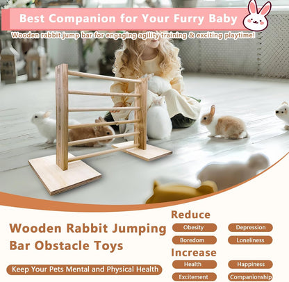 Rabbit Jump Bar Bunny Agility Equipment Set Wooden Rabbit Obstacle Exercise Toys Adjustable Height Training Jumping Hurdles for Bunny Guinea Pig Ferret Squirrel