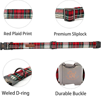 Elegant little tail Dog Collar, Christmas Red Plaid Pet Collar Cute Dog Collars Male or Female Pet Gift Adjustable Dog Collar for Small Dogs