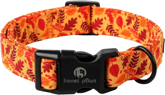Lionet Paws Orange Dogs Collar Fall, Red Leaves Puppy Collars with Quick Release Buckle for Boy and Girl Female Dogs Small, Neck 10-16 inches