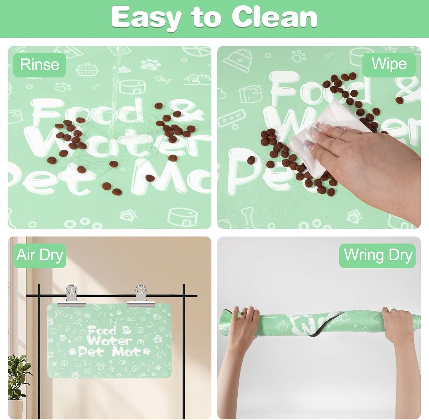 Pet Feeding Mat,Dog Cat Mat for Food and Water,Dog Bowl Waterproof Placemat with Rubber Backing,Absorbent Quick Dry Water Dispenser Mat for Pet（Green 12"×18"）