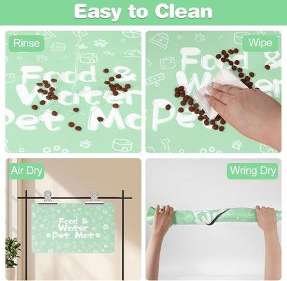 Pet Feeding Mat,Dog Cat Mat for Food and Water,Dog Bowl Waterproof Placemat with Rubber Backing,Absorbent Quick Dry Water Dispenser Mat for Pet（Green 16"×24"）