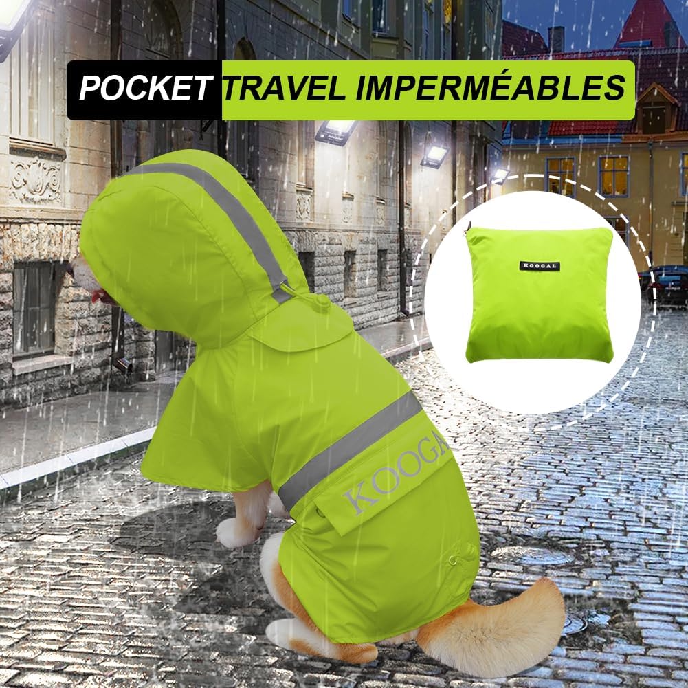 Dog Raincoat Apparel Poncho Waterproof Dog Clothes Pet Raincoat Jacket for Small to Medium Sized Dogs (Fluor-Yellow,2XL)