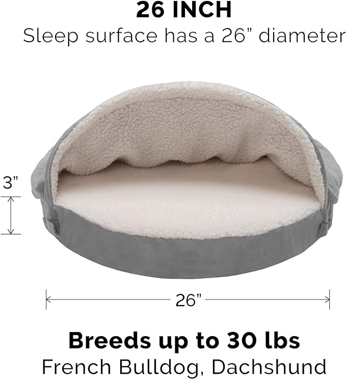 Furhaven 26" Round Orthopedic Dog Bed for Medium/Small Dogs w/ Removable Washable Cover, For Dogs Up to 30 lbs - Sherpa & Suede Snuggery - Gray, 26-inch