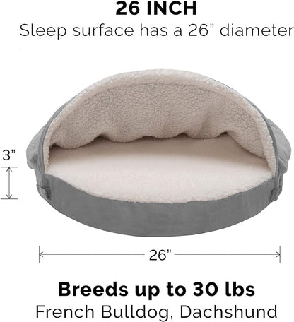 Furhaven 26" Round Orthopedic Dog Bed for Medium/Small Dogs w/ Removable Washable Cover, For Dogs Up to 30 lbs - Sherpa & Suede Snuggery - Gray, 26-inch