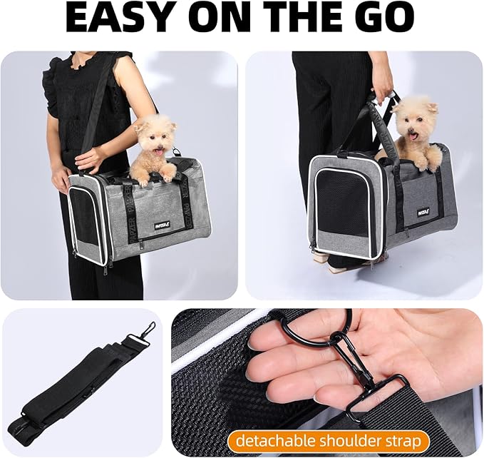 Top Loading Medium Cat Carrier with Privacy Curtain, Delta Approved TSA Pet Travel Crate Suitcase Luggage Sleeve, Soft-Sided Dog Kennel Bag 18x11x11 United Airline Approved Under Seat Grey