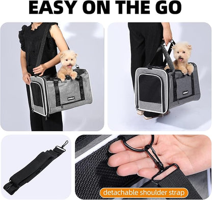 Top Loading Medium Cat Carrier with Privacy Curtain, Delta Approved TSA Pet Travel Crate Suitcase Luggage Sleeve, Soft-Sided Dog Kennel Bag 18x11x11 United Airline Approved Under Seat Grey