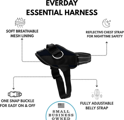 ShawnCo Essential Dog Harness, No-Pull Pet Vest with 3 Leash Clips, No Choke, Reflective, Adjustable and Padded, for Easy Walking and Training for Small, Medium and Large Dogs (Midnight, M)