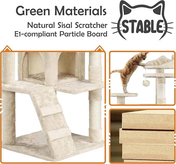 Yaheetech 62in Cat Tree Cat Tower for Indoor Cats, Cat Furniture w/Double Condo, Scratching Posts, Multiple Platforms and Balls for Kittens & Cats, Beige