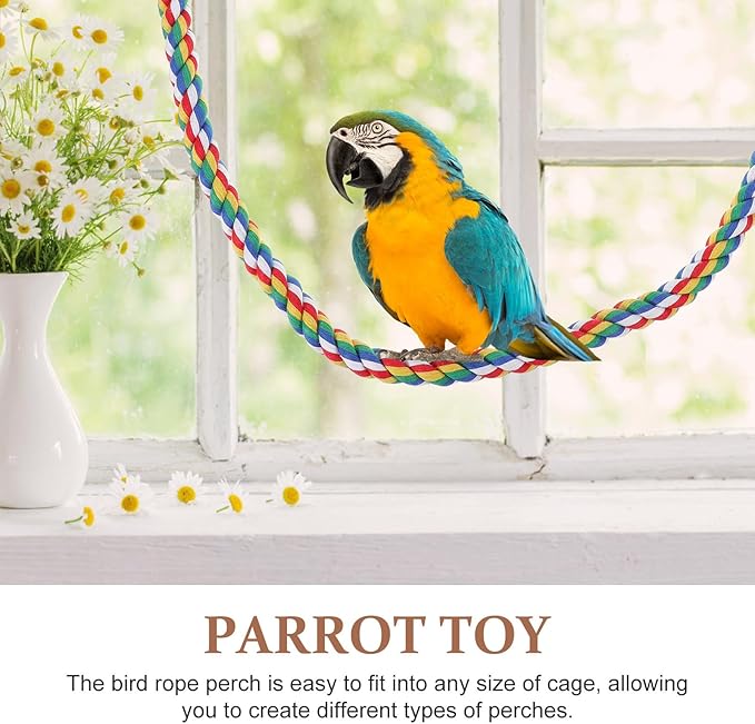 iplusmile Bird Rope Perch Swing & Climbing Toy - 40-Inch Extra Long Soft Spiral Colorful Cotton Rope for Parrots Cockatiels Parakeets Budgie Cage Accessories
