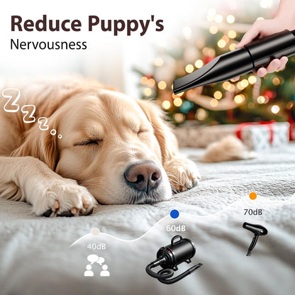 Dog Dryer Pet Hair Blower High Velocity for Grooming, Blow 3800W/5.2HP for Large Dogs Sechoir Pour Chien with Stepless Adjustable Speed, 4 Different Nozzles and Dog Brush,Blue