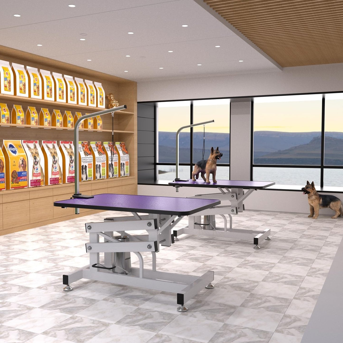 Hydraulic Dog Pet Grooming Table, 42 Inch Heavy Duty Z Lift Structure Professional Dog Grooming Table Suitable for Large Dogs at Home with Adjustable Arms, Clamps and 2 Grooming Noose, Purple