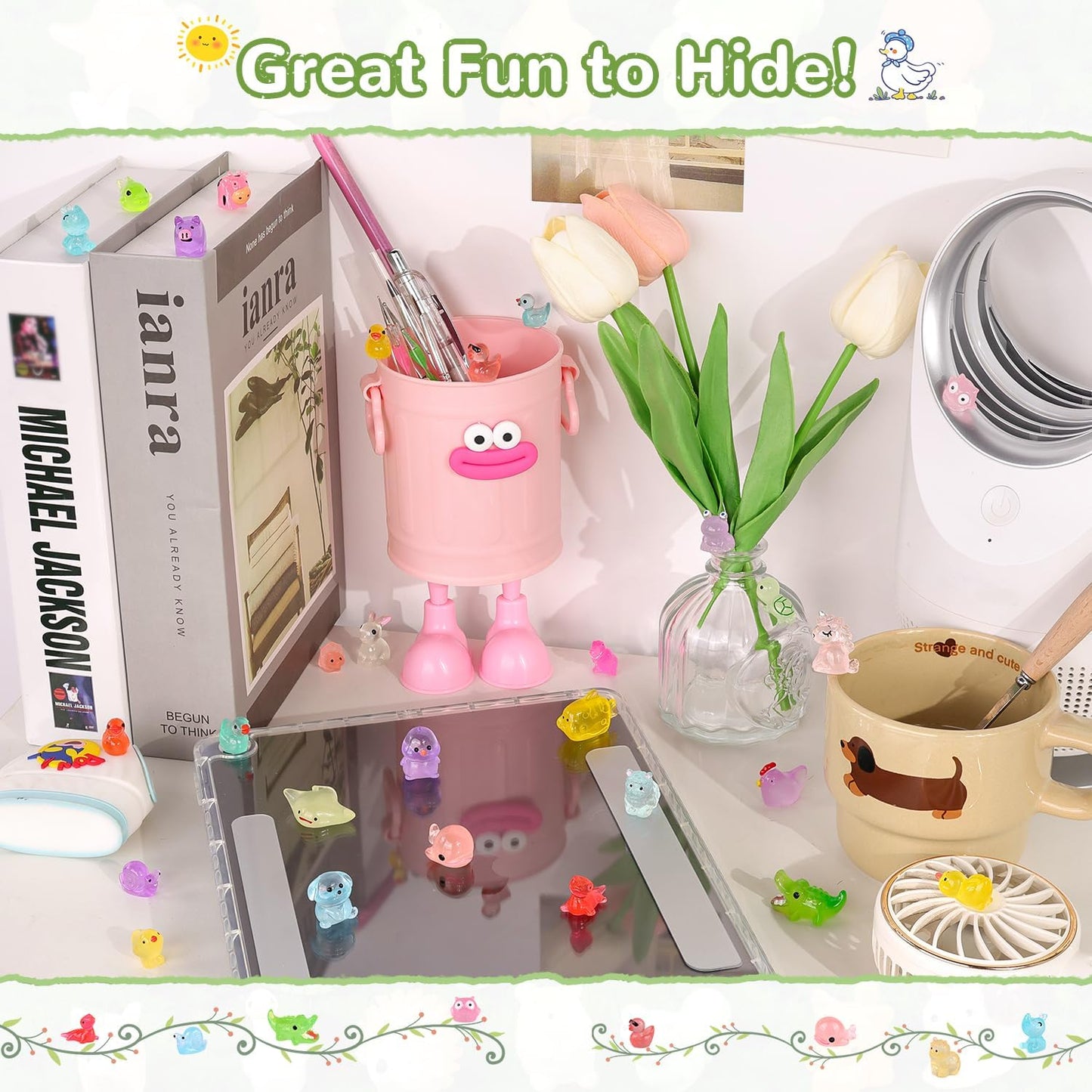 150PCS Mini Resin Animals Tiny Cute Figurines Glow in Dark, Miniature Figures to Hide, Little Animal Toys Small Accessories for Topper Desk Garden Dollhouse Landscape Aquarium Ornaments Crafts & Decor