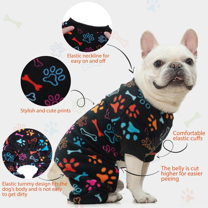 SCENEREAL Fleece Dog Pajamas for Small Medium Large Dogs, Warm Soft Puppy Jumpsuit, Adorable Bones Paw Print Pet Sweaters Clothes, Doggy Pjs Cat Coat for Boy Girl