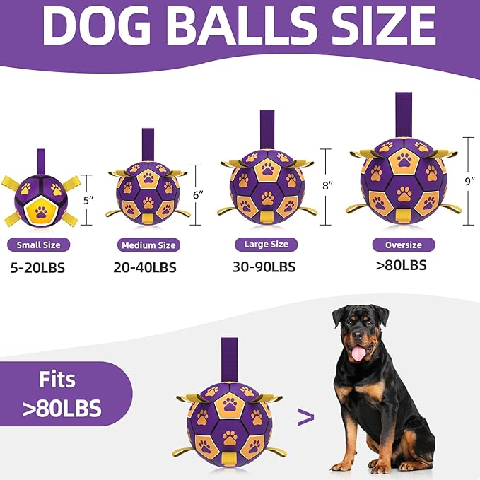 QDAN Extra Large Dog Toys Soccer Ball - Durable Dog Balls for Extra Large Dogs with Straps, Interactive Dog Tug Toy with Strap for Tug of War (9 Inch)
