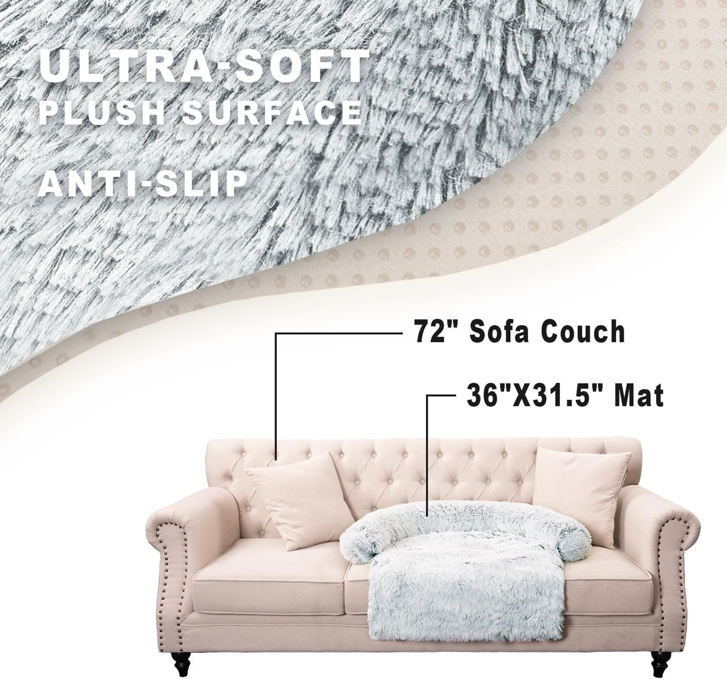 Calming Dogs/Cats Bed Mats, Dog Pad Washable Removable Couch Cover, Plush Long Fur Mat for Pets, Waterproof Lining, Perfect for Small, Medium and Large Dogs and Cats (Gradient Gray, 36"x31")