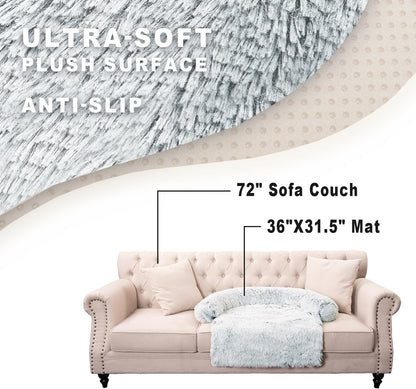 Calming Dogs/Cats Bed Mats, Dog Pad Washable Removable Couch Cover, Plush Long Fur Mat for Pets, Waterproof Lining, Perfect for Small, Medium and Large Dogs and Cats (Gradient Gray, 36"x31")