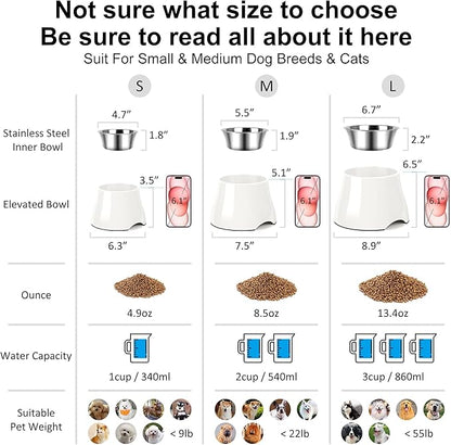 Dog Bowls,Cone Friendly Non Slip Single Dog Bowl with Stainless Steel Inner, Raised Bowls for Small Dogs Spaniel Dogs Long Ear, High Capacity, S/1 Cup White